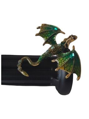 Dragon Enamel Brooch with Gold Accents Goth Green